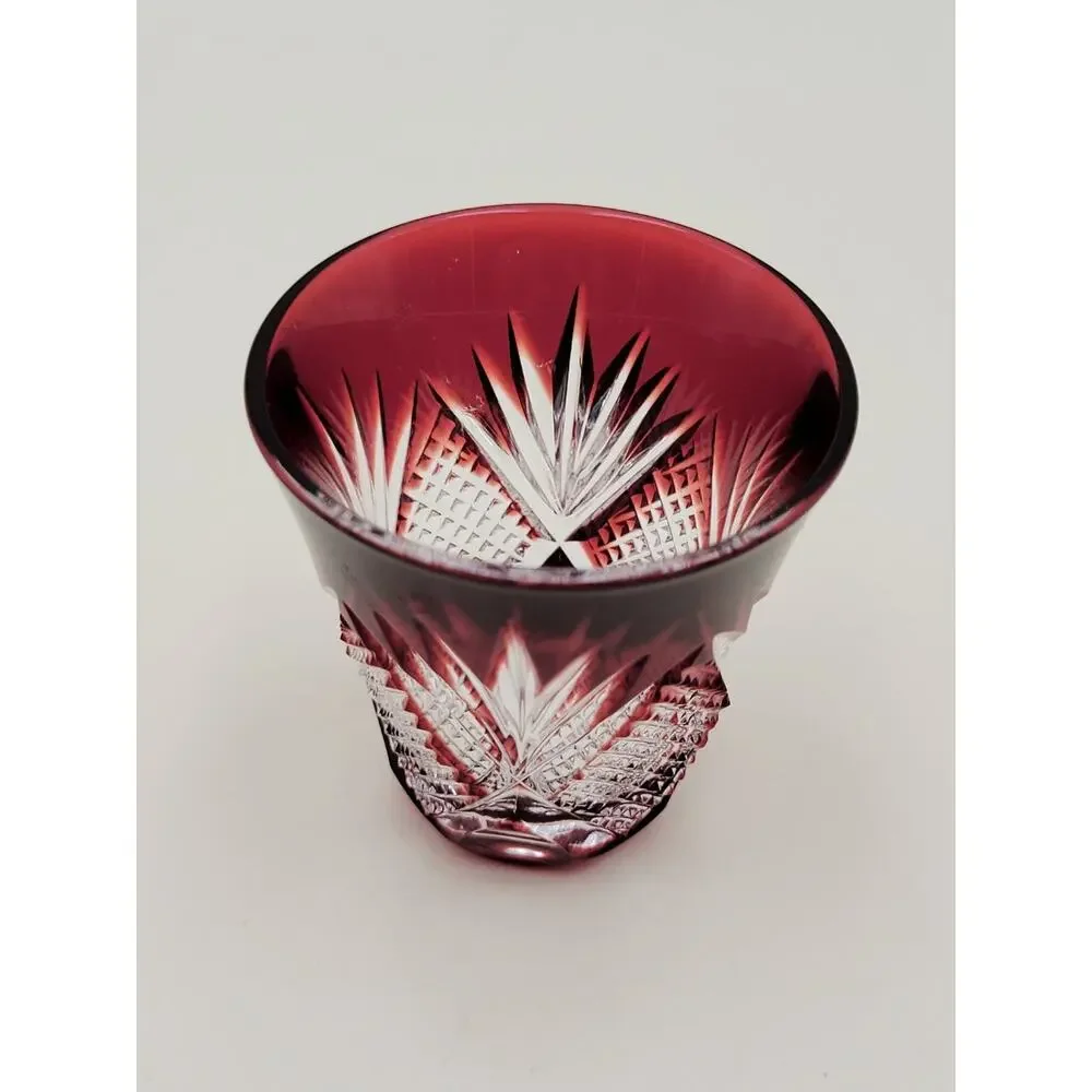 Vintage Bohemian Crystal Shot Glass Small Red Ruby Clear